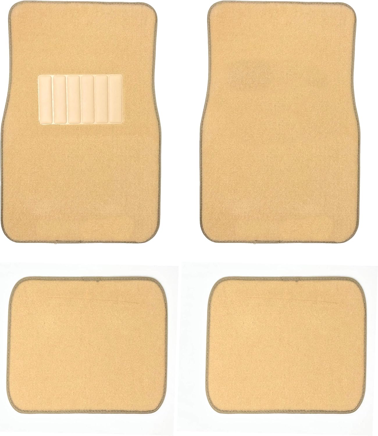 C.P.R. New Carpet Car Floor Mats 4 Pc Set for Cars Trucks SUVS with Heel Pad -Front and Rear Mats Universal Classic Matching Heel Pad (Beige)