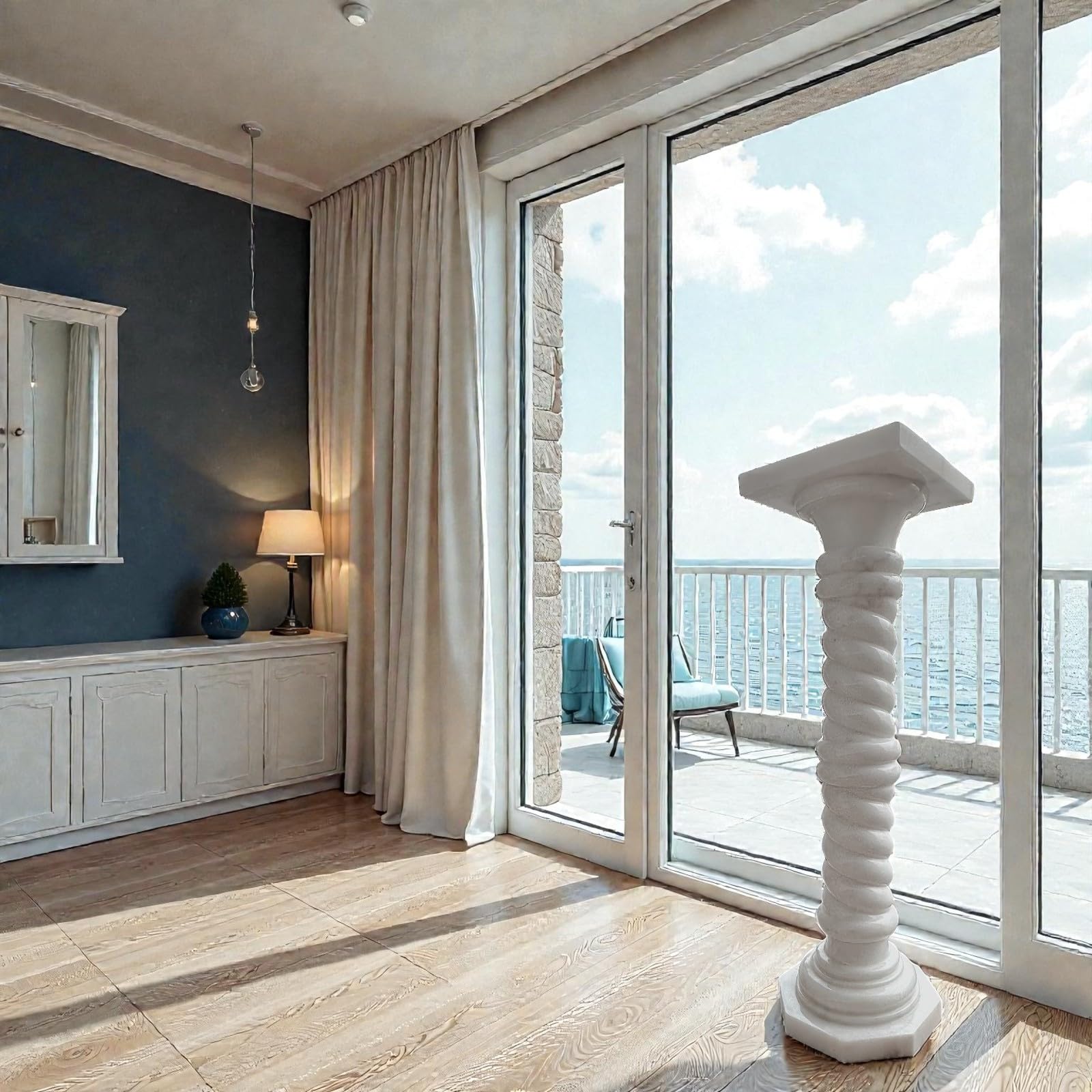 Columna de mármol blanco Carrara con cuerpo retorcido Arte Design Escultura Capitello H 100 cm