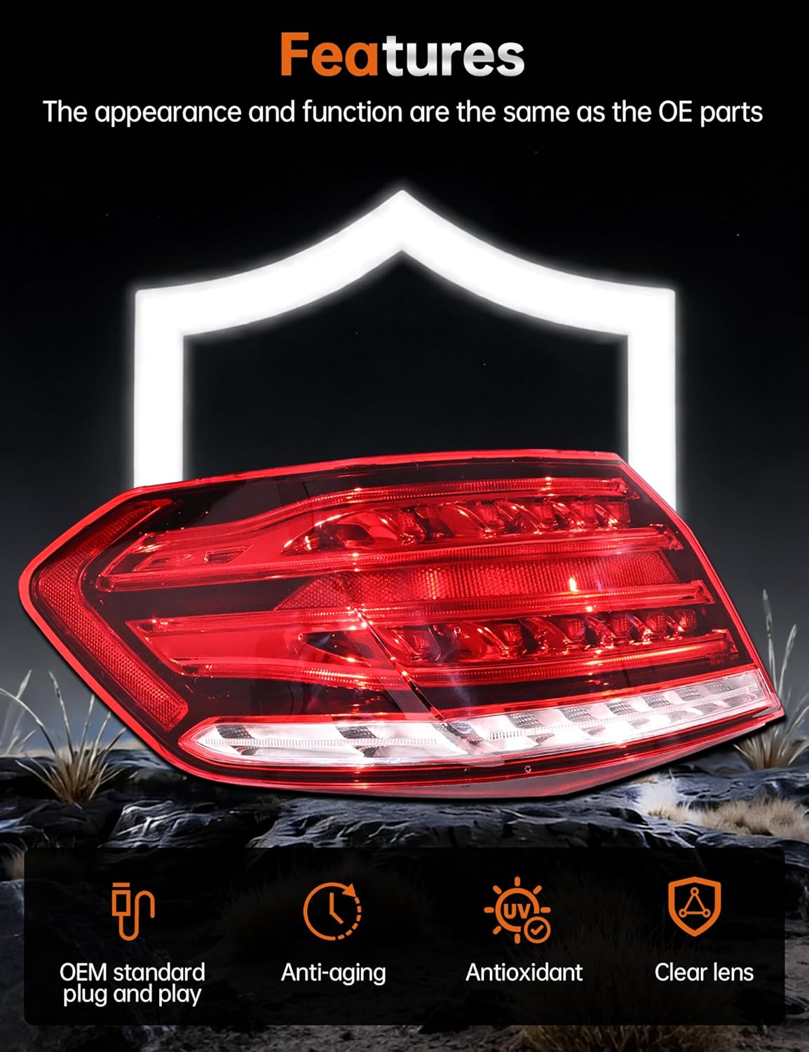 Rear Outer Tail Lights for 2014 2015 2016 Mercedes-Benz E-Class W212 E250 E350 E400 E550 E63 AMG, Rear Taillights Brake Lamps w/Led Bulbs, 2129061303 (Left Driver Side)