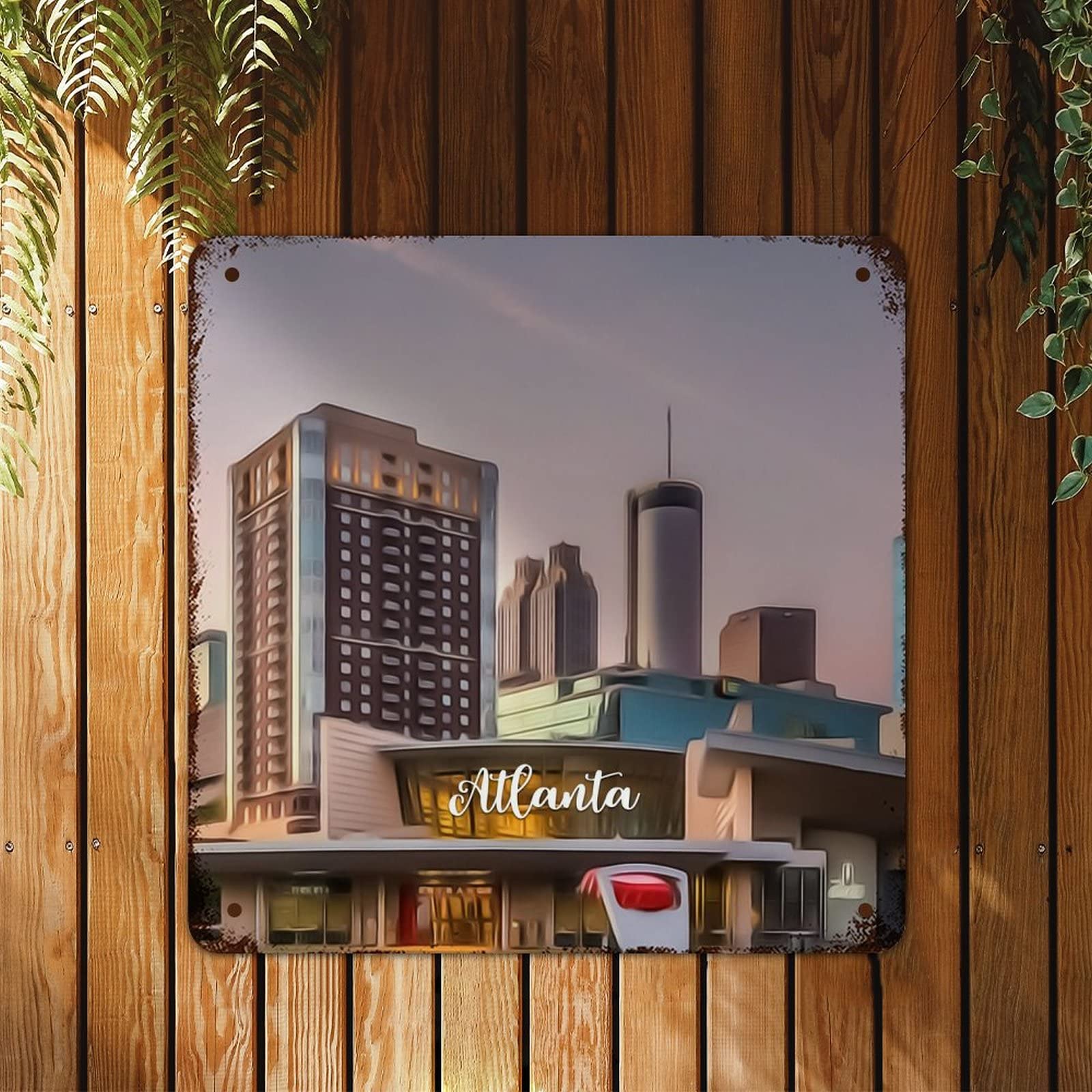 Plaque vintage en métal décoration murale Atlanta 38cm