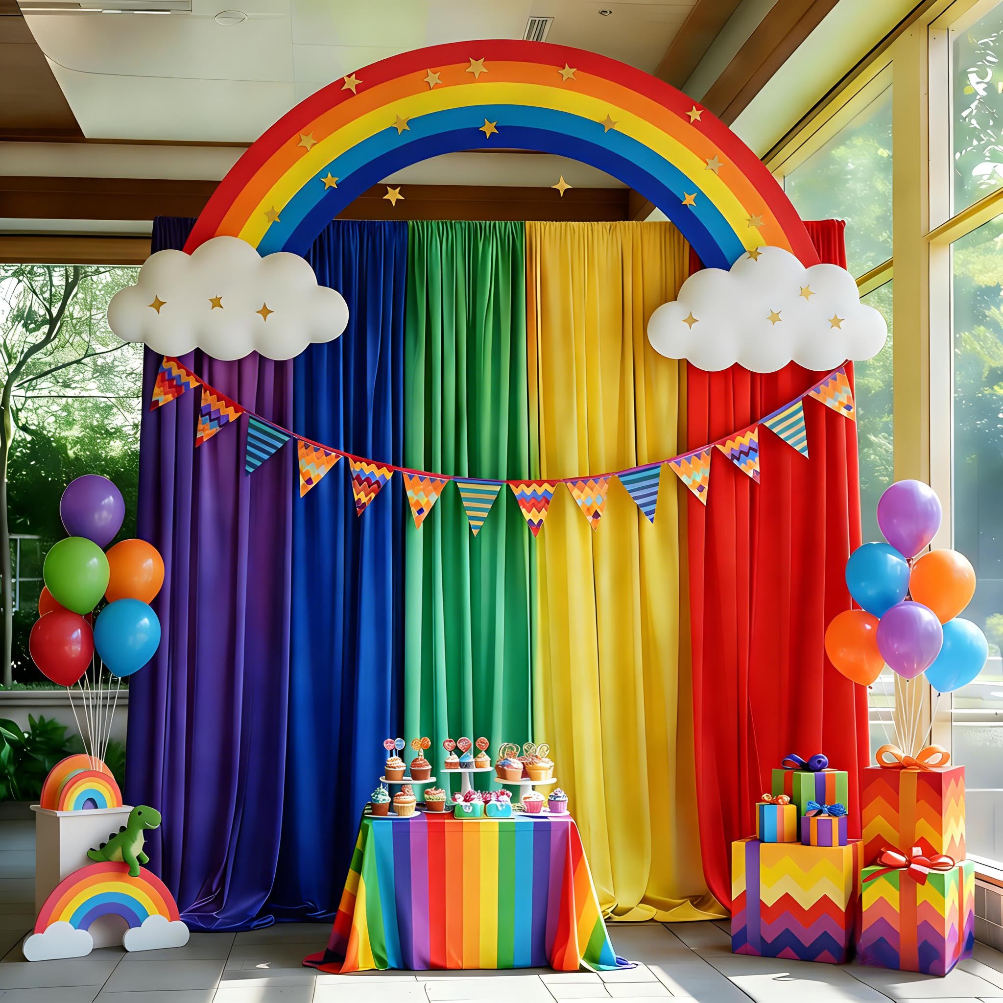 GEWONELIFE Rainbow Backdrop Curtain – 10x10ft Photography Background, Wrinkle-Free Polyester Fabric Colorful – Perfect Photo Backdrop for Birthday,