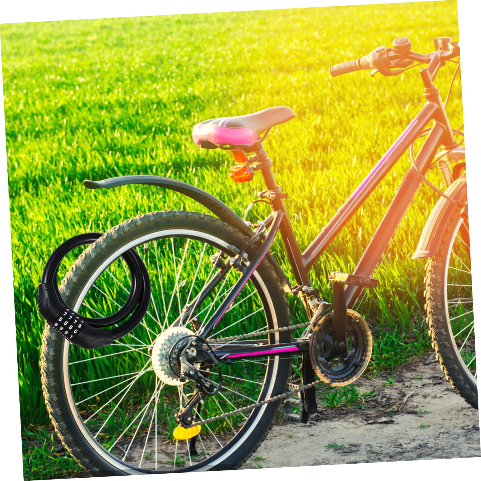 GAROZATION 2pcs Security Bike Lock Chain Four- Code Lock for Mountain and Motorcycles Flexible Portable -Theft for Riding