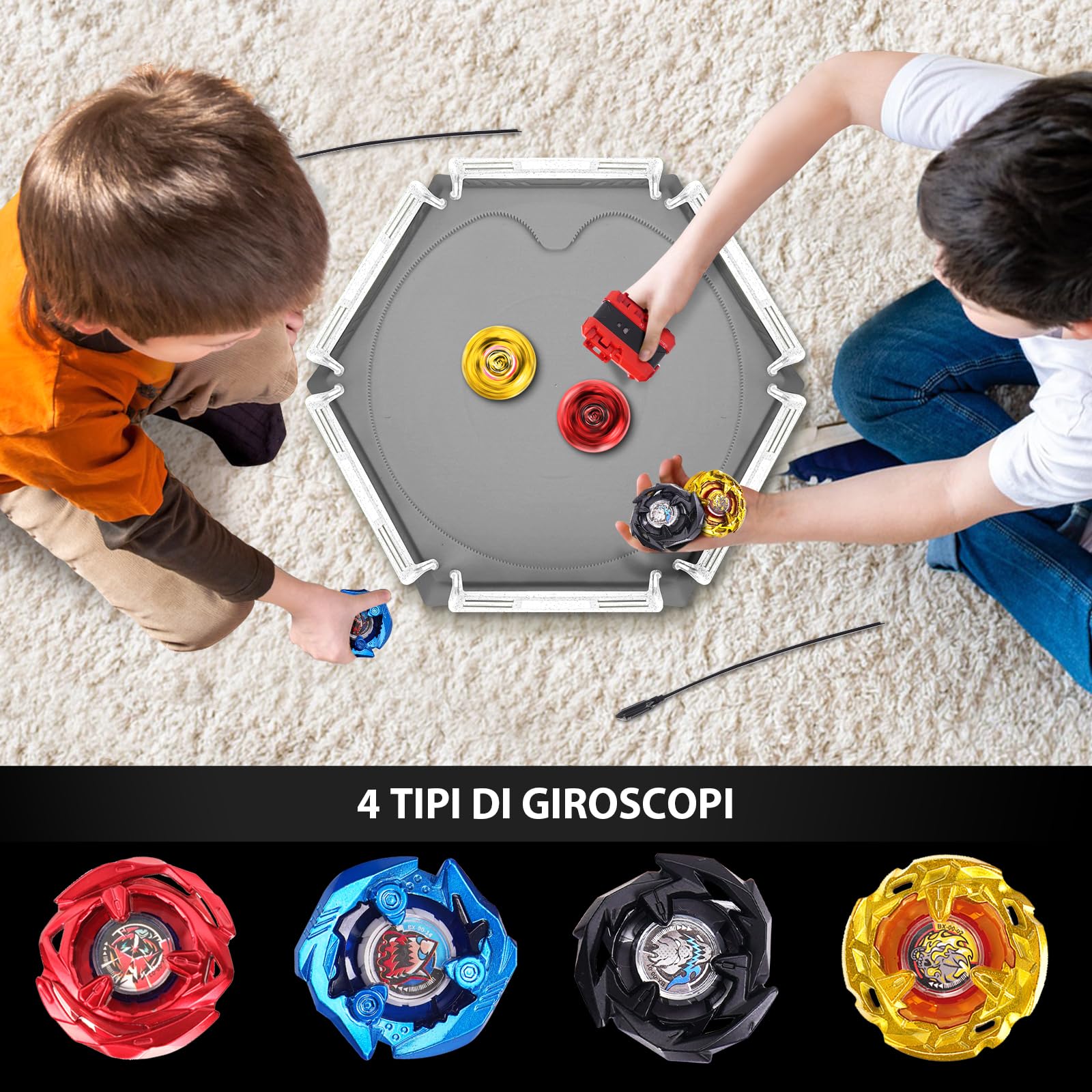 Gyro X Stadium Arena Set dotato di binario di accelerazione X - 4 Trottola, 2 lanciatori e stadio, arena da combattimento per bambini dai 6 anni in su, giocattolo da combattimento per ragazzi, Grigio