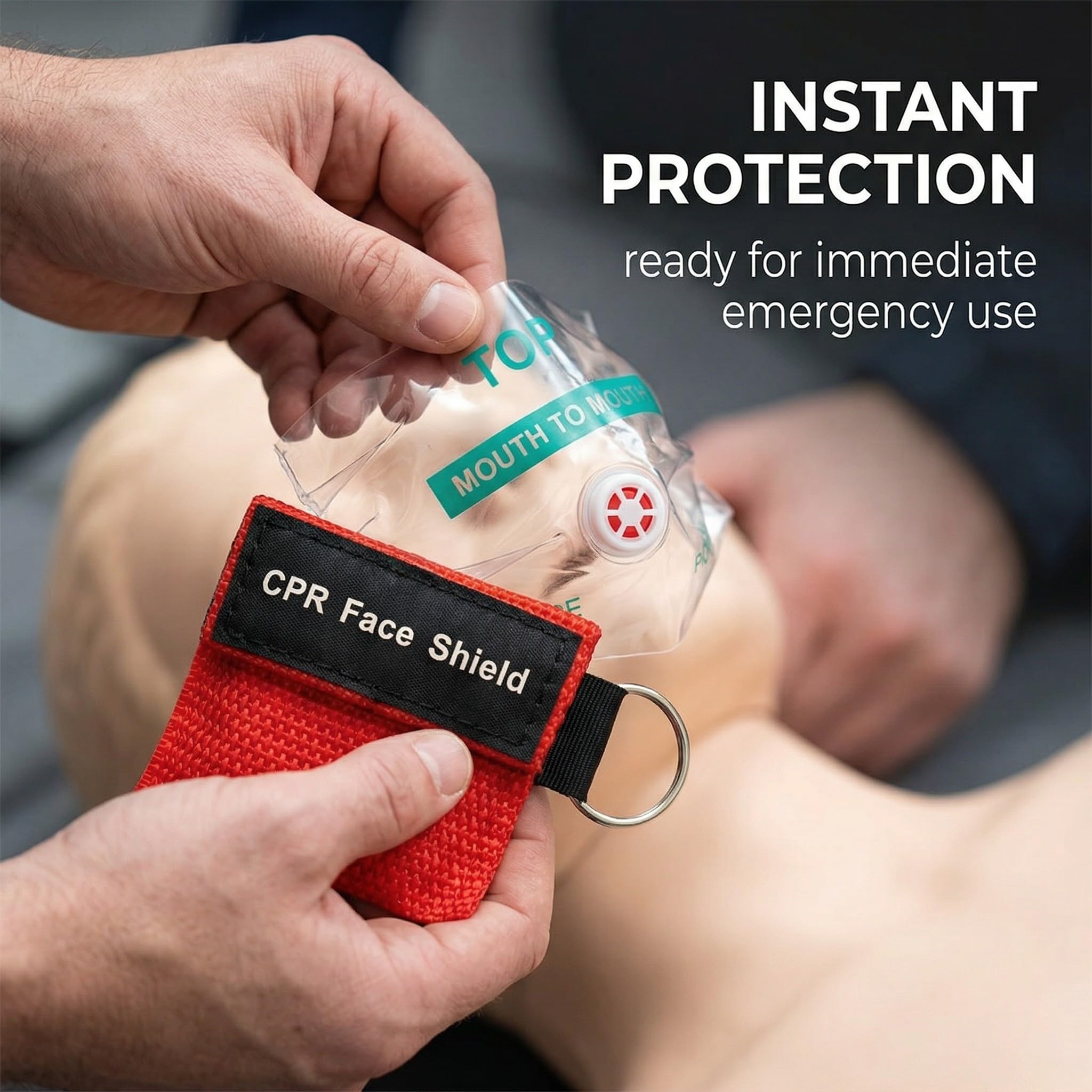 Pocket Mask 4 Mascherine Per Cpr In Pvc Da Tasca, Protezione Viso Emergenza Con Valvola Unidirezionale, Colore Rosso E Nero, Dimensioni 5X5,5Cm
