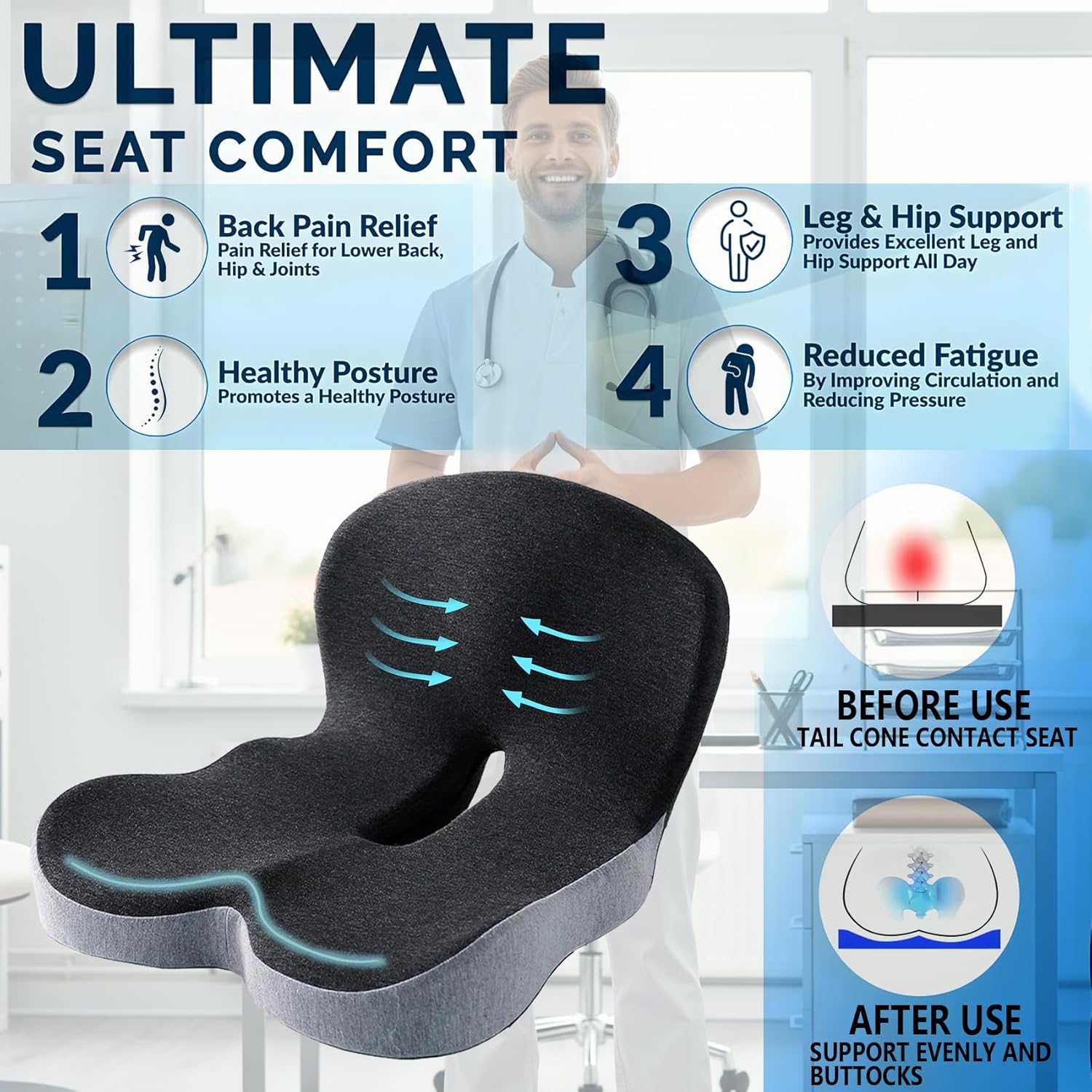 Primflora Memory Foam Seat Cushion for Office Chair and Truck