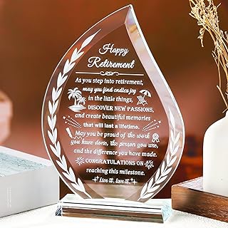 Glass Retirement Gifts for Women Men, Happy Retirement Plaque for Colleagues Boss Friend Going Away, Crystal Farewell Gift Idea for Retiree Retired Keepsakes for Teacher Doctor