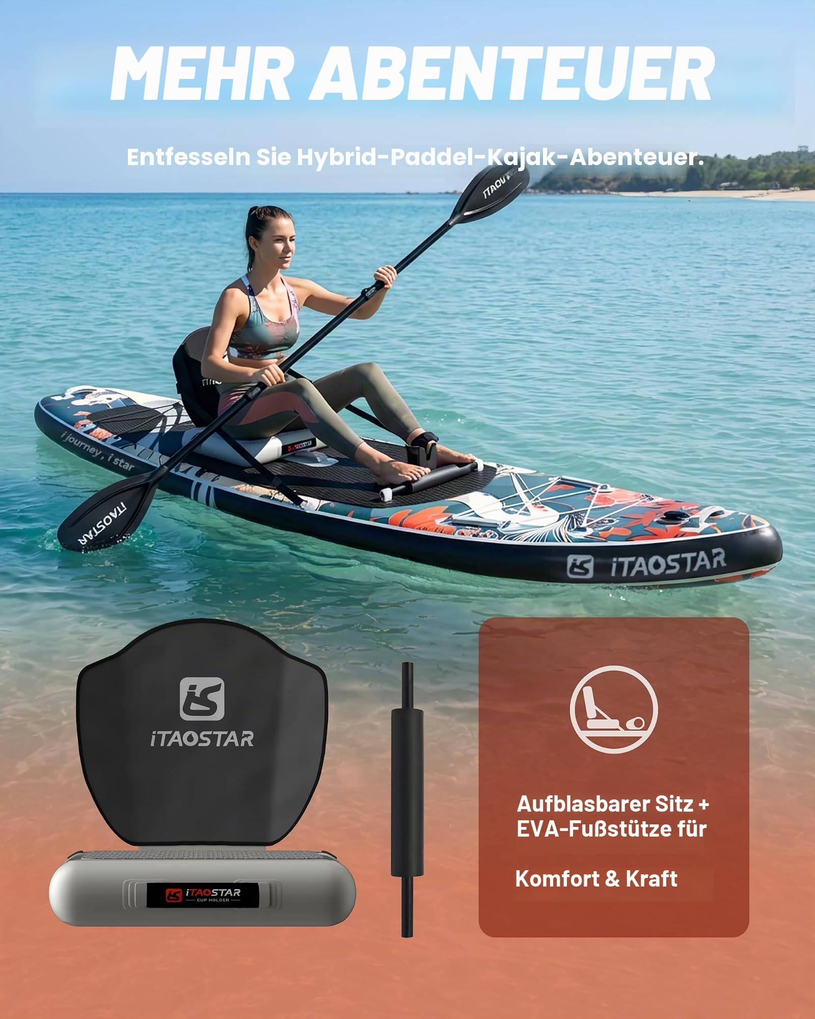 iTAOSTAR Neuheit 11'6" x 35" extrabreites aufblasbares Stand-Up-Paddle-Board mit Sitz – stabiles SUP für Erwachsene – tragbares Paddleboard für Yoga, Surfen, Angeln – inklusive komplettem Zubehörset
