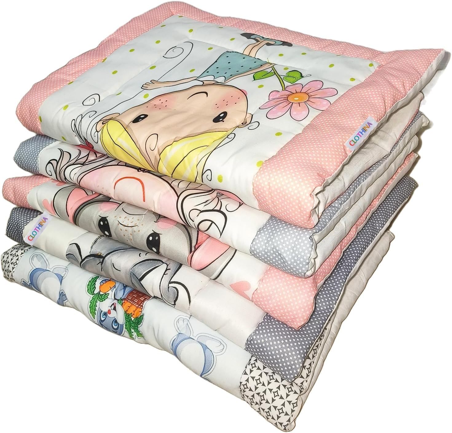 FRIDO CLOTHINA New Born Baby Godadi Pack of 5 Combo Set Soft Cotton godi| Godari | Baby Bed | Crib Sheet | Cartoon Mat Baby Godadi | Bedding Set | Multicolor