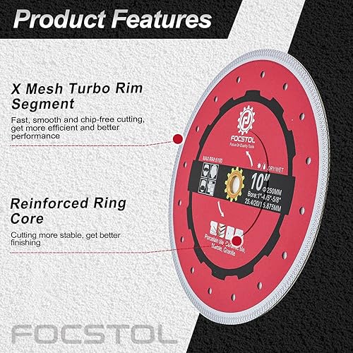 Miniatura 3 de Hoja de sierra para azulejos de diamante, disco de corte de 10 pulgadas (9.843 in) para azulejos de cerámica, cerámica, mármol, granito, árbol de