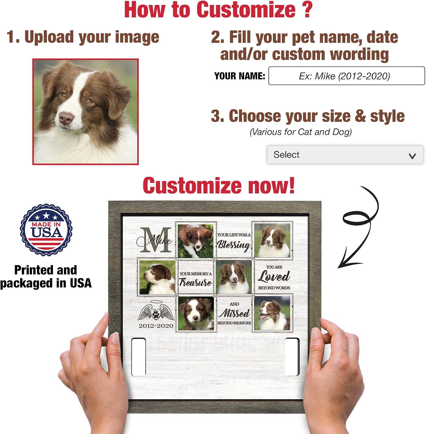 Personalized Dog Picture Pet Loss Sign Frames With Collar Holder Dog Passed Away Gift Wood Sign Pet Picture Frame Dog Heaven Dog Sympathy Gifts for Christmas Memorial Plaques for Loss Dogs Pet