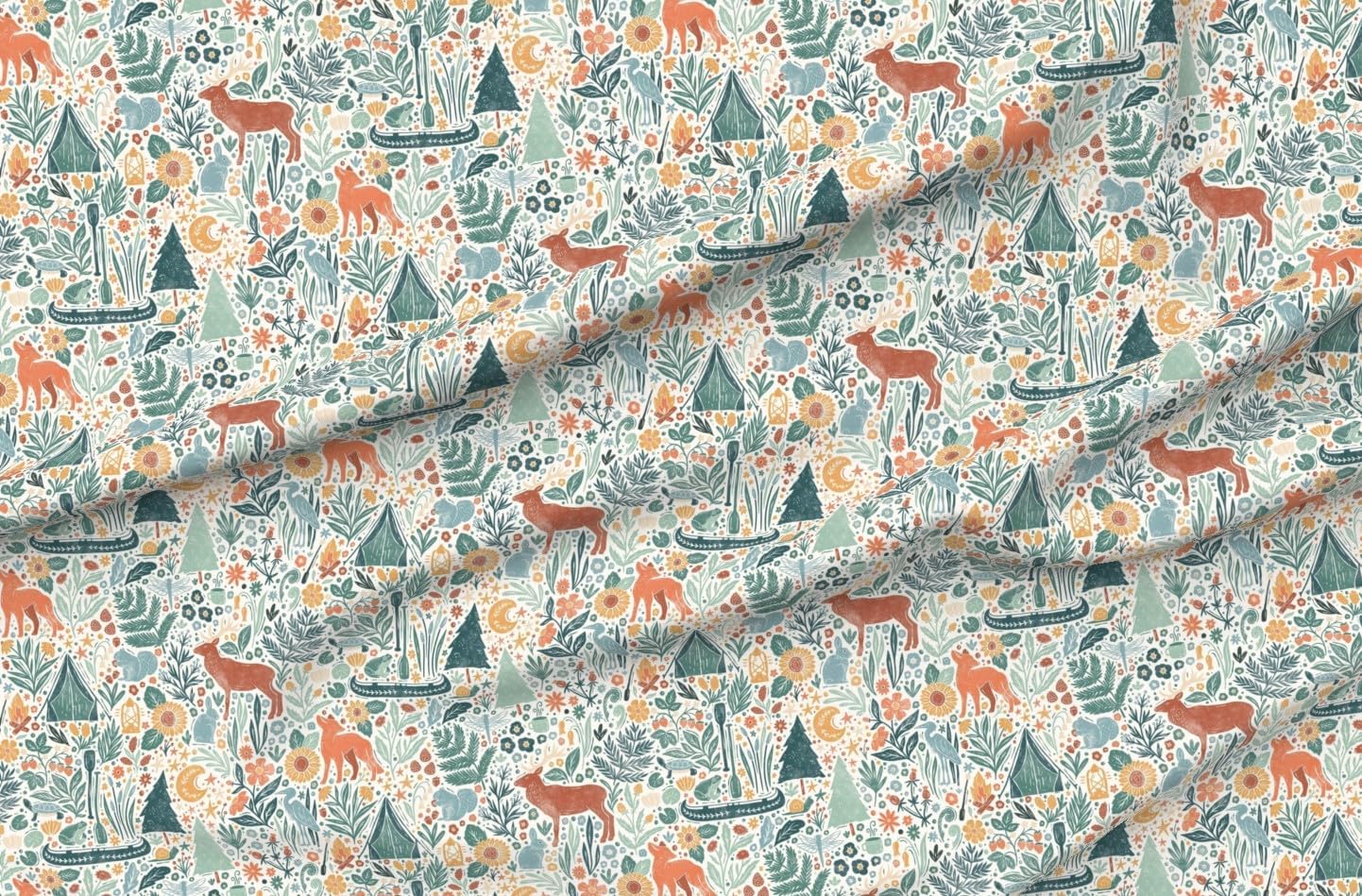 Spoonflower Fabric - Woodland Forest Boho Nature Lake House Cabin Wildlife Camping Rustic Printed on Petal Cotton Fabric Fat Quarter - Sewing Quilting Apparel Crafts Decor
