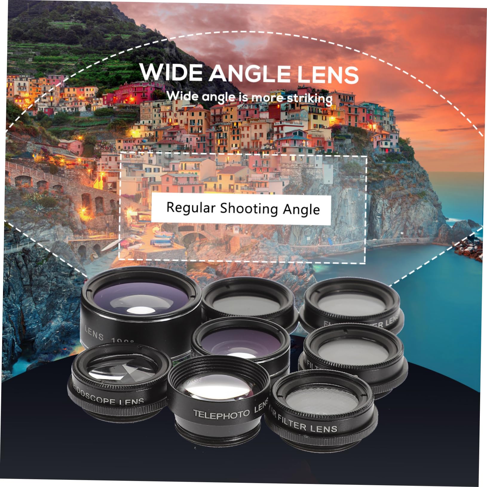 KOMBIUDA Kit Obiettivi 10 in 1 Grandangolare Fisheye Per Fotocamera Del Telefono Nero Teleobiettivo E Macro