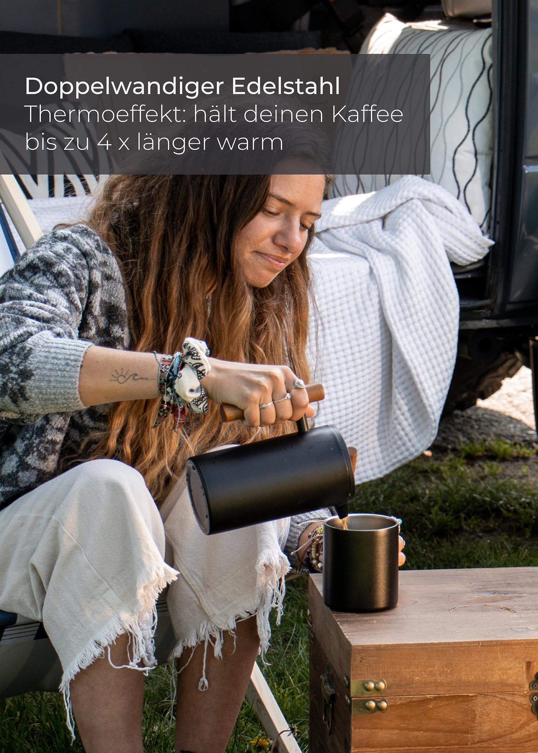 Lambda Coffee French Press 350 Ml - Stainless Steel & Wood Manual Coffee Maker, 2 Cups