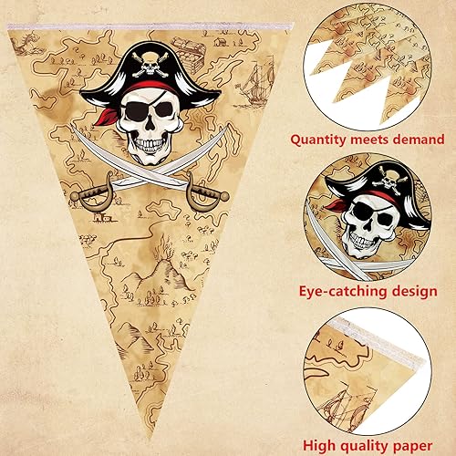 Miniatura 3 de Decoraciones de Halloween Jolly Roger de 49 pies con diseño de pirata y aventuras, banderines de cumpleaños, banderines de calavera preencordados