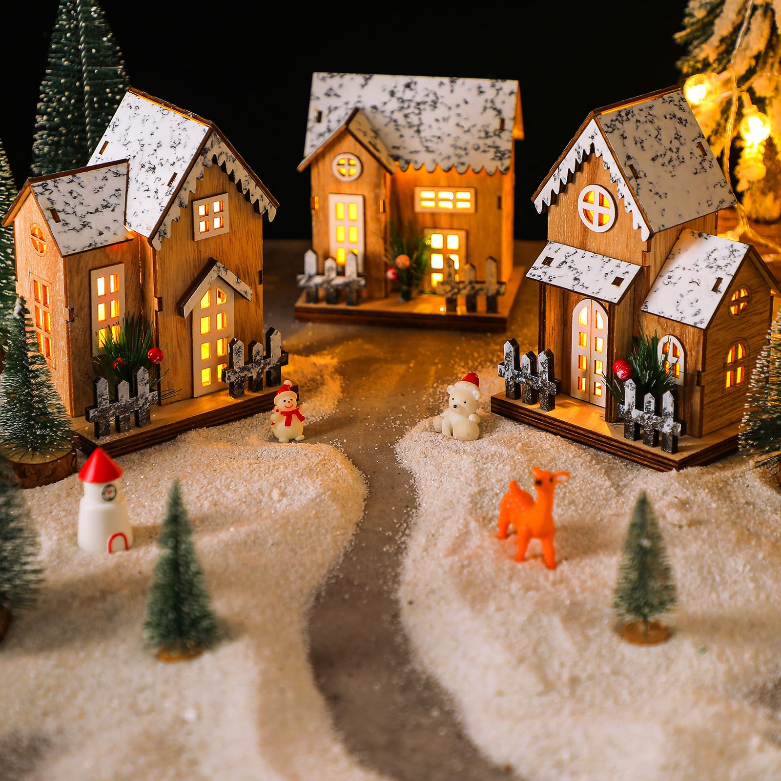 out    Natural Christmas✩⡱森の中のおうちオブジェSET Amazon.com: Kigley 3 Pack Christmas Village House Decor Scene Snow