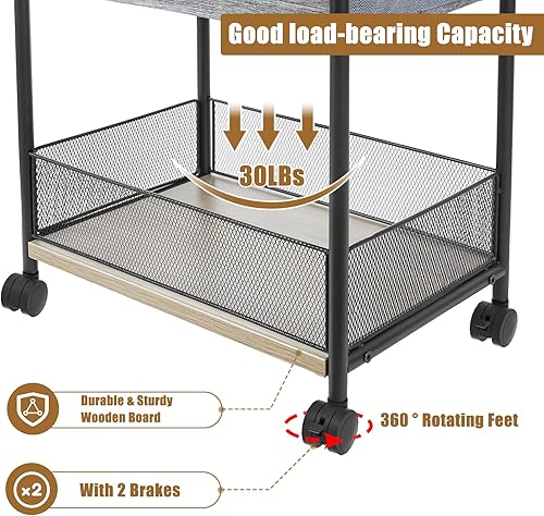 Miniatura 5 de Organizador de pañales de bebé de 3 niveles y carrito de almacenamiento, carrito móvil de metal con ruedas giratorias para artículos esenciales de