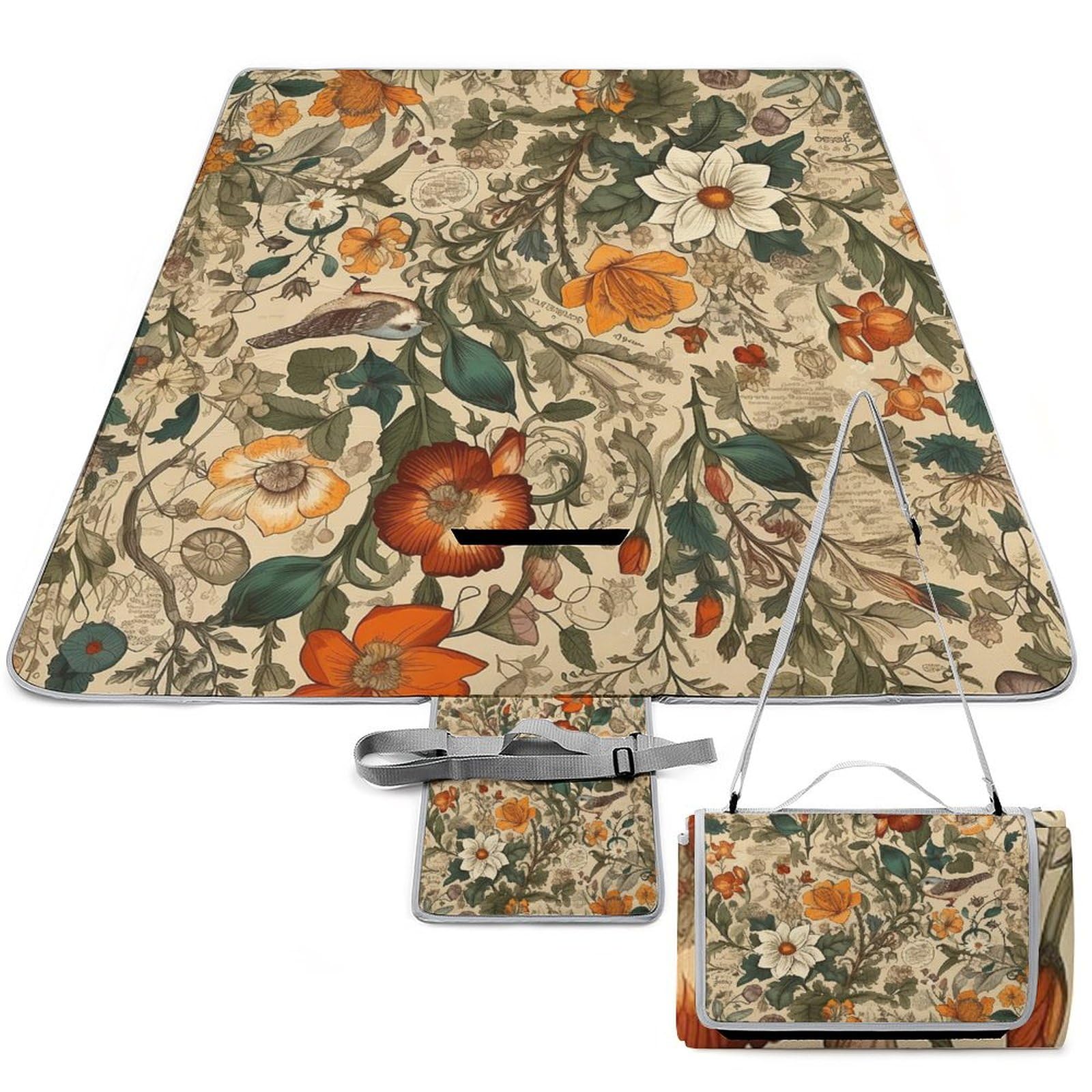 Coperta da picnic da spiaggia, motivo retrò stampato, coperta da picnic impermeabile, pieghevole, extra large, tappetino quadrato da picnic, per escursioni, viaggi, campeggio all'aperto, parchi