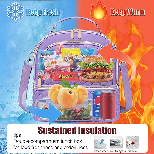 Miniatura 6 de Bolsa de almuerzo para mujeres, lonchera de doble compartimento para mujeres, bolsa de almuerzo aislada a prueba de fugas, bolsa de almuerzo para