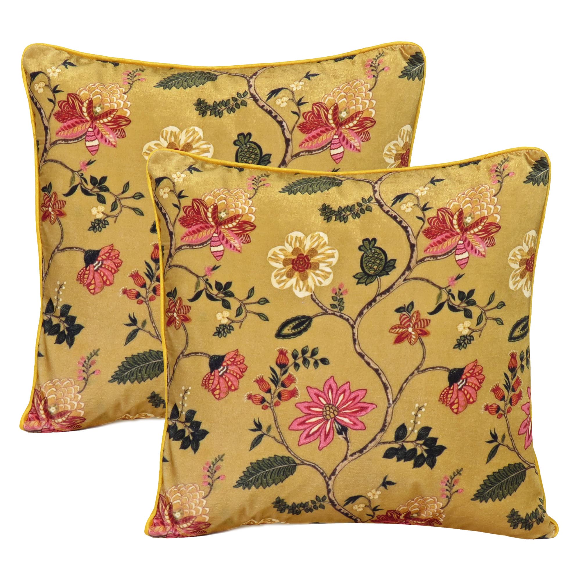 PELF Velvet Cushions Cover Square Pillow Cover Decorative Hand Made Pillowcases Throw Cover for Sofa Bedroom Livingroom Chair with Zipper Closer Set of 2 (18"x18", Yellow Floral Print) (B0C81CX1PZ) Amazon Price History, Amazon Price Tracker