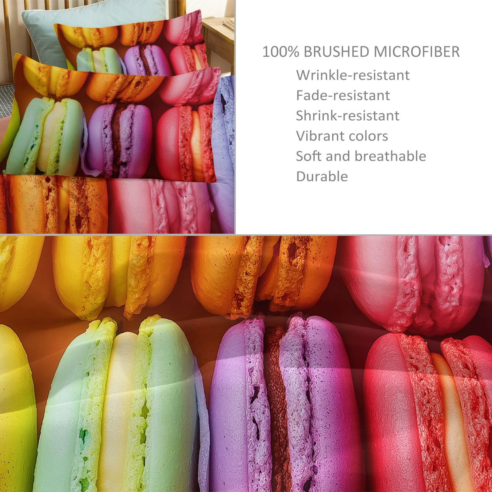 Zestaw pościeli Macaron Art Patterns Zestawy kołder 3 szt. - Super King 260 x 220 cm - Dwustronny ciepły zestaw poszewek na kołdrę do sypialni, hotelu lub na prezent - 100% szczotkowana mikrofibra z