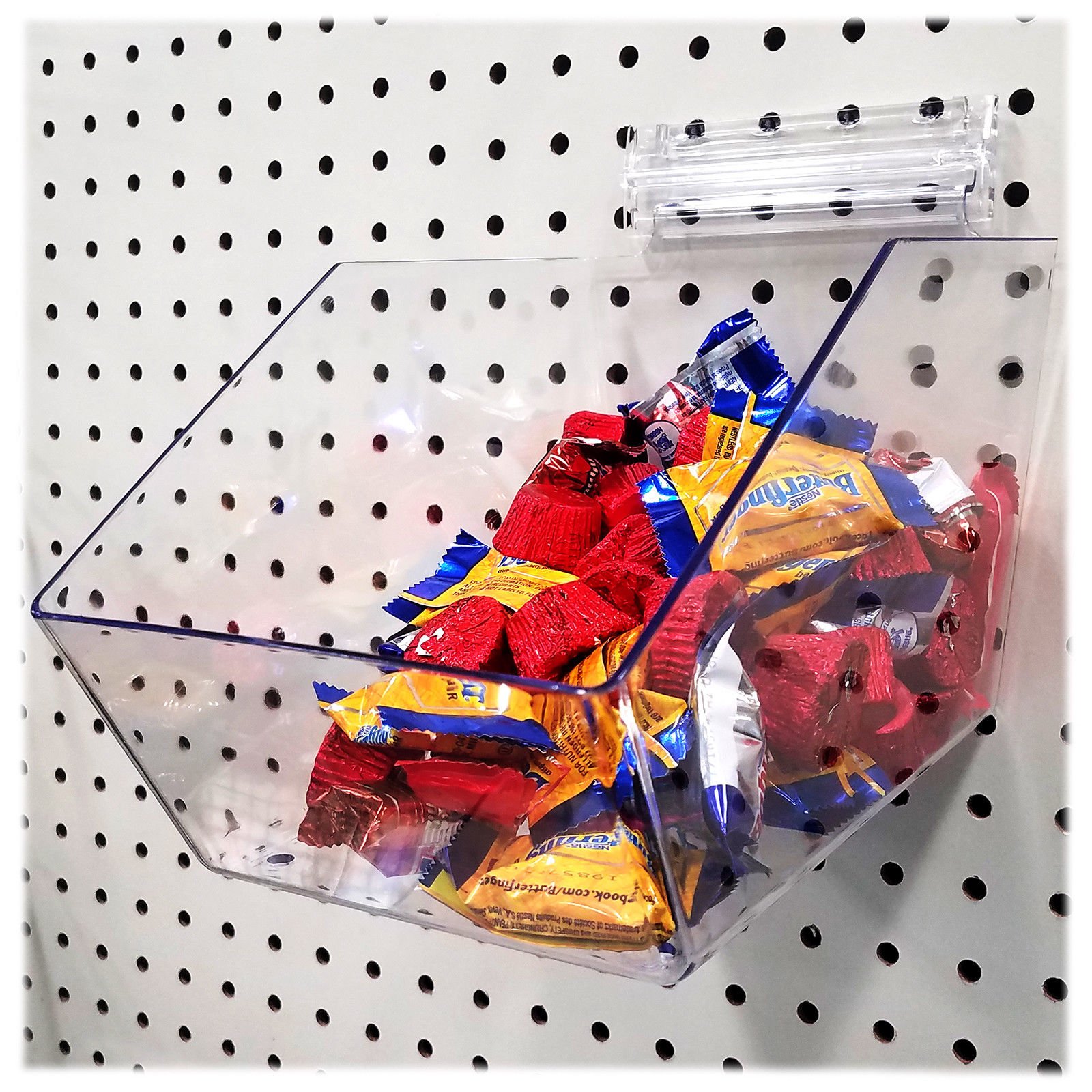 STORE FIXTURES DIRECTClear Pegboard Acrylic Bins, Medium Bin for Peg Wall - 6" L x 5.5" H x 9.5" D - 10 Pack