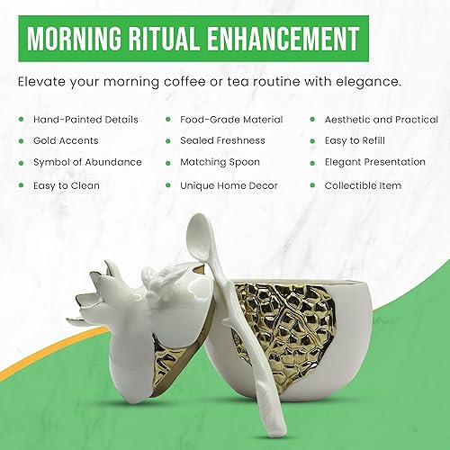 Miniatura 5 de Fruition Decor - Azucarero de granada con semillas y cuchara pintadas de oro - Azucarero con tapa -Rosh Hashana Honey Pot Decoración de cocina -