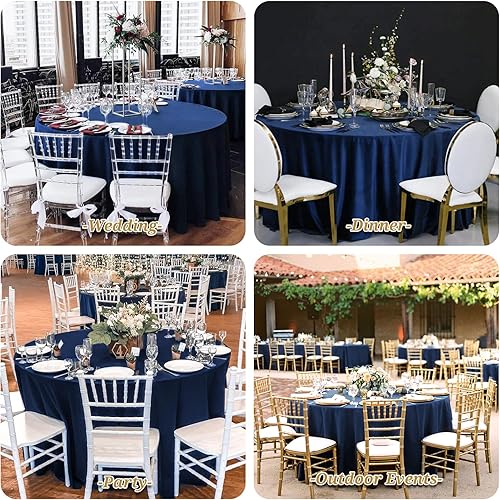 Miniatura 7 de Showgeous Paquete de 10 manteles redondos color azul marino de poliéster de 120 pulgadas para mesas, fundas de tela decorativa lavables para bodas,