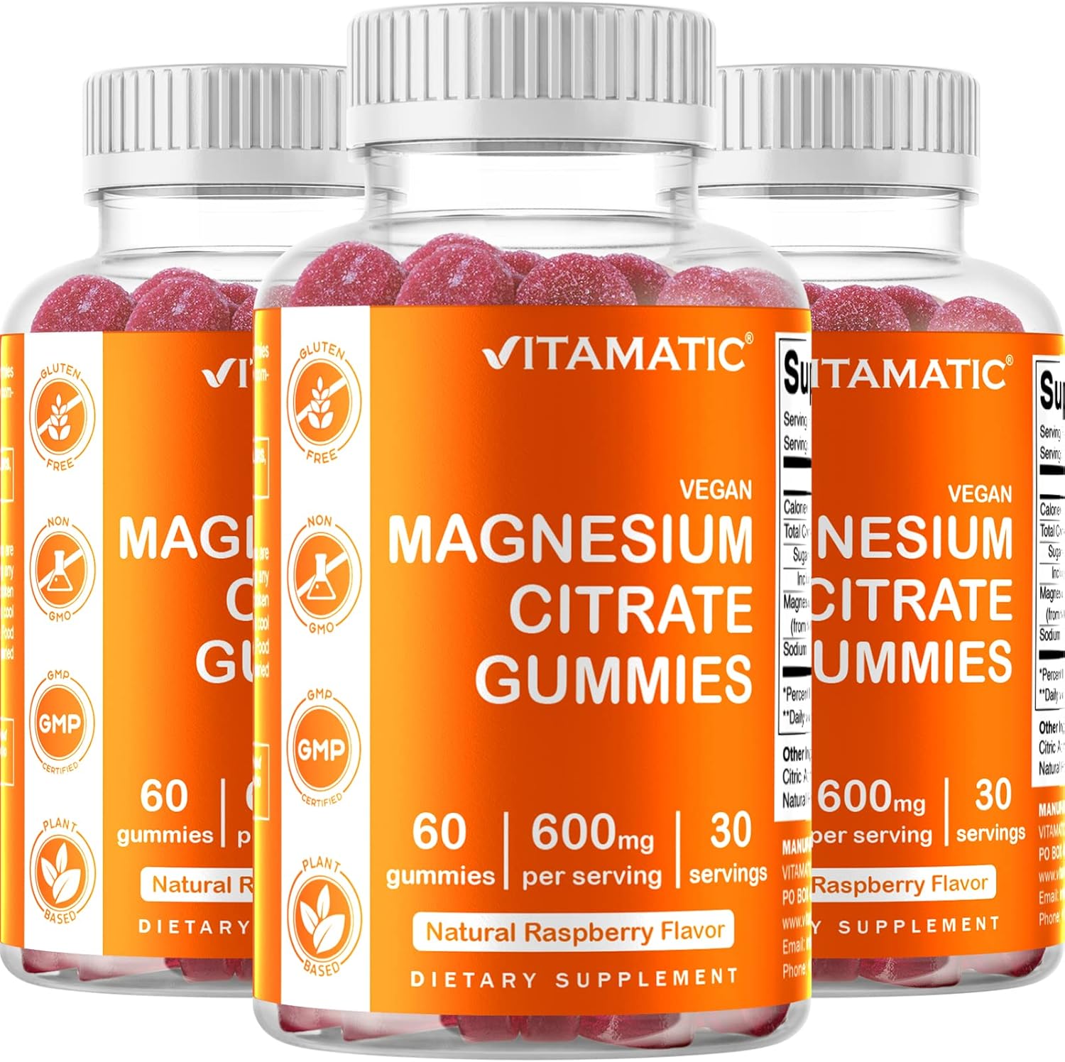 Vitamatic Magnesium Citrate Gummies 600mg per Serving - 60 Vegan Gummies - Promotes Healthy Relaxation, Muscle, Bone, Energy Support (60 Gummies (Pack of 1)) Vitamatic Magnesium Citrate Gummies 600mg per Serving - 60 Vegan Gummies - Promotes Healthy Relaxation, Muscle, Bone, Energy Support (60 Gummies (Pack of 1))