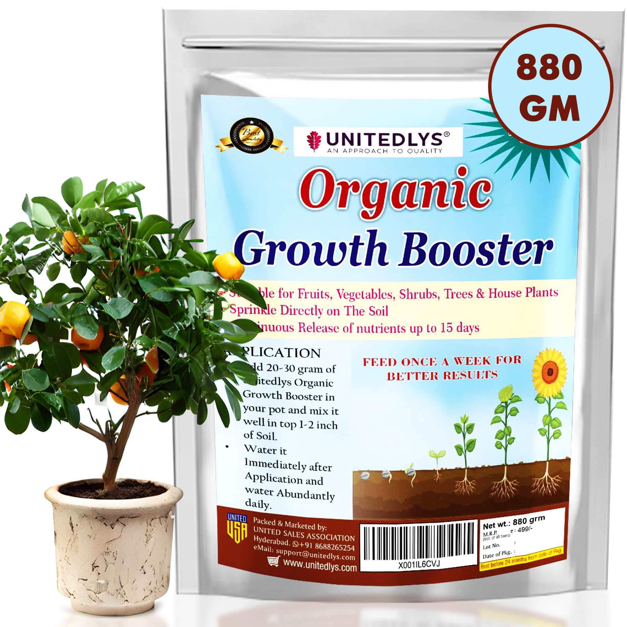 Plant Growth Booster & Essential Organic Plant Fertilizer for Pot Plants 880 grams | Premium Fertilizers for Plants Home Garden | Plant Growth Supplement for indoor and outdoor plants