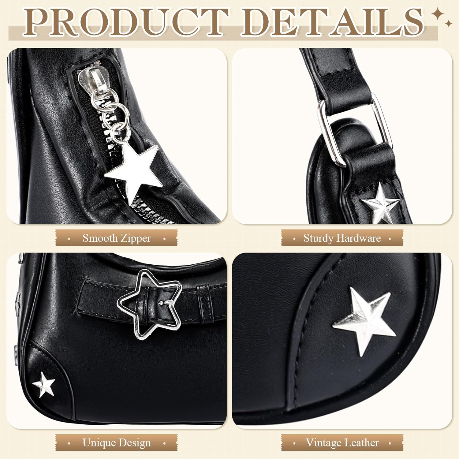 Abbylike Women Cute Vintage Shoulder Bag with Goth Chains Buckle Punk Trendy Purse Clutch Handbag for Girls - Image 5