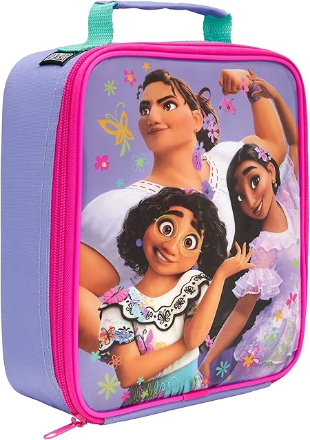 Disney Encanto Insulated Reusable Kids Lunch Bag with Handle Official Merchandise 600D Polyester Food Cooler Durable Food & Drink Thermal Tote for School Nursery Snacks Picnic - Pink & Purple