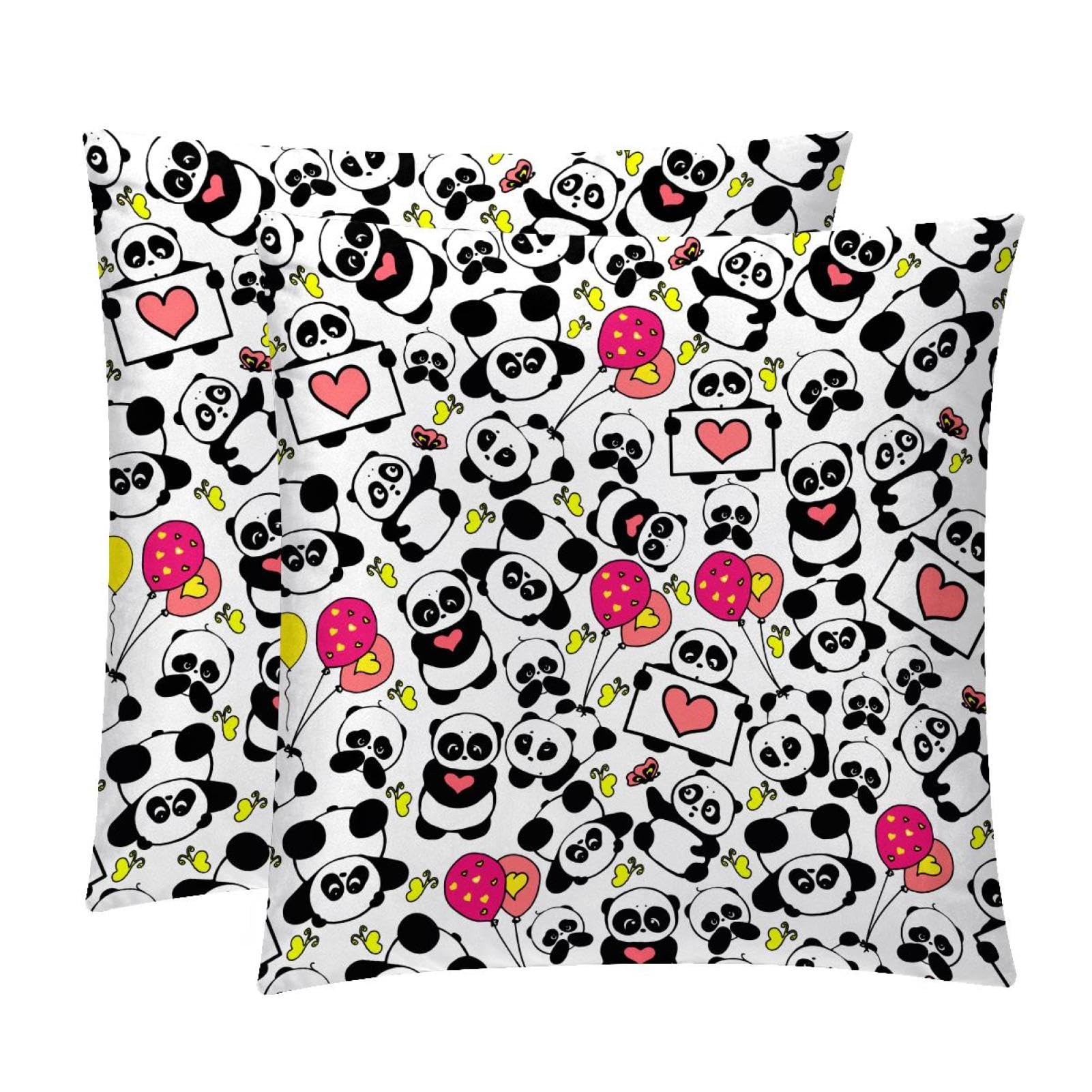 TDGKPZ Panda With Balloon Throw Pillow Covers 2 Pack Pillowcases Soft Cozy Pillow Cases For Couch Bed Sofa 40x40cm