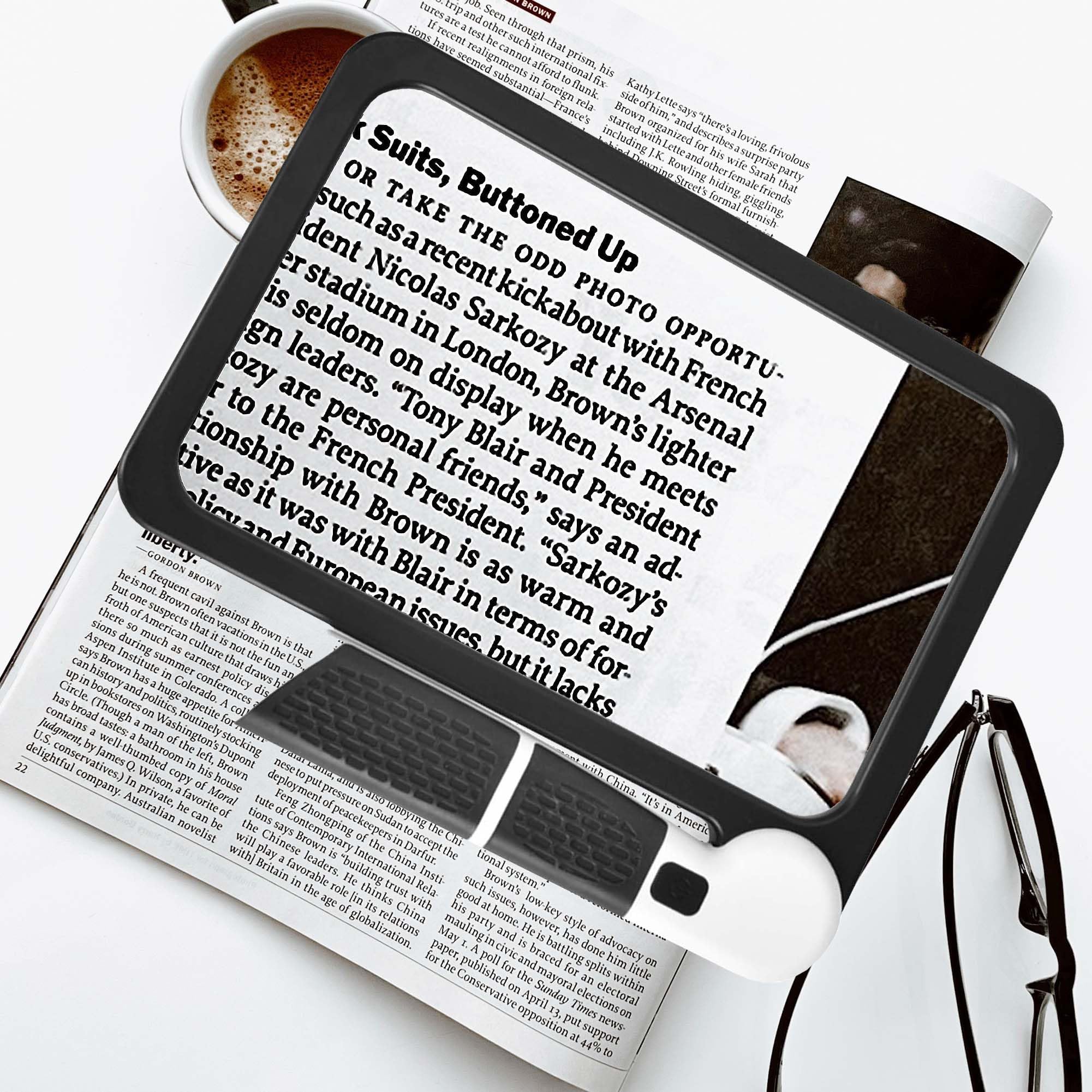 KASTWAVE 5X Magnifying Glass with Light, Handheld Full Page Magnifier for Reading 48LED with 3 Modes Folding Lighted Rectangular Book Magnifier for Seniors Low Vision