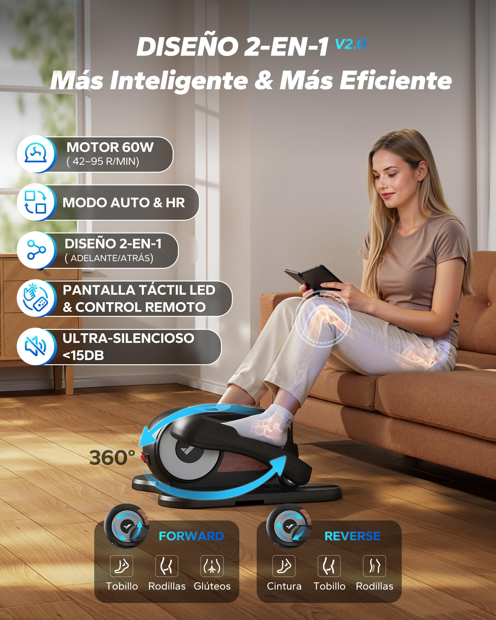 MERACH Máquina Elíptica Eléctrica, Mini Elíptica Bajo Escritorio para Hogar, Mando, Pantalla Grande, Base Antideslizante, 12 Vel., Silenciosa, Portátil, para Mayores y Rehabilitación de Piernas