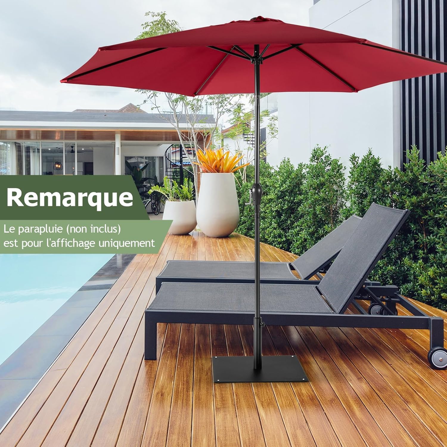 GOPLUS Pied de Parasol en Métal Robuste, Support de Parasol Carré avec Bouton Rotatif, Convient pour Mâts Φ 41/49 MM, pour Jardin, Terrasse, Plage (Noir)