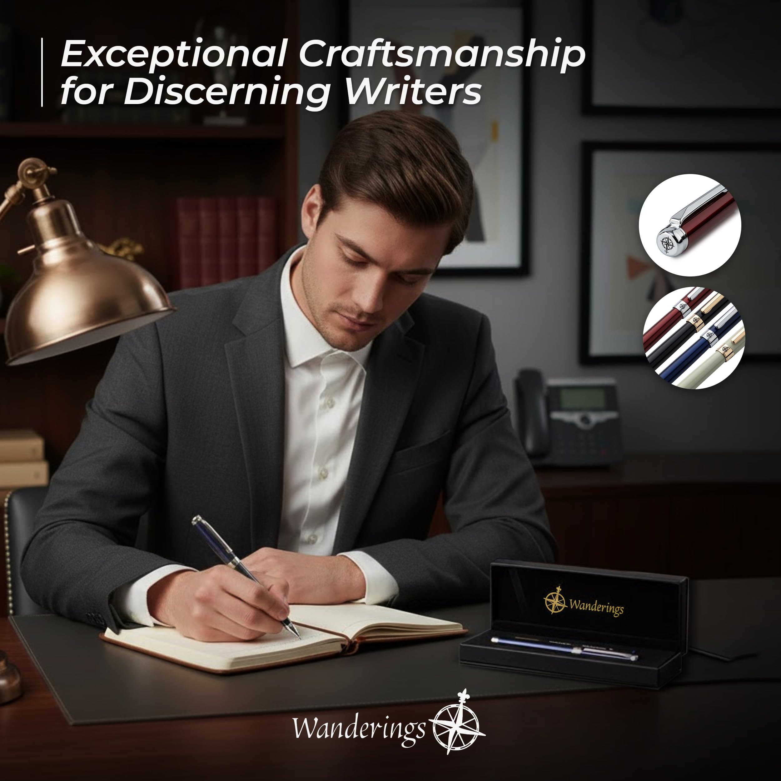 WANDERINGS Premium Rollerball Pen mit Deutscher Tinte – Perfekt Ausbalanciert für ein Hervorragendes Schreiberlebnis – Chrom-Akzente – Blue Breeze – Inklusive Schmidt-Refill im Geschenk-Etui