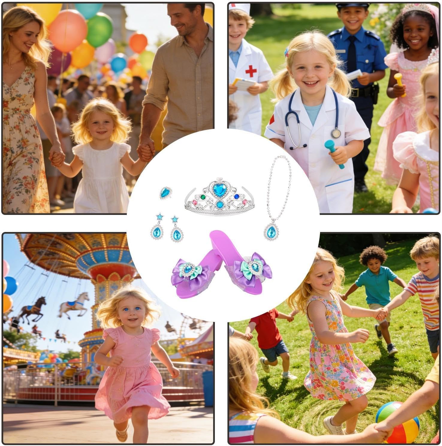 Princess Pretend Jewelry Toy | 5-Piece Role Play Supplies | Princess Dress Up Shoes Set | Dress Up Set with Shoes Accessories Role Play Kit Birthday Halloween Holiday Recital School Even