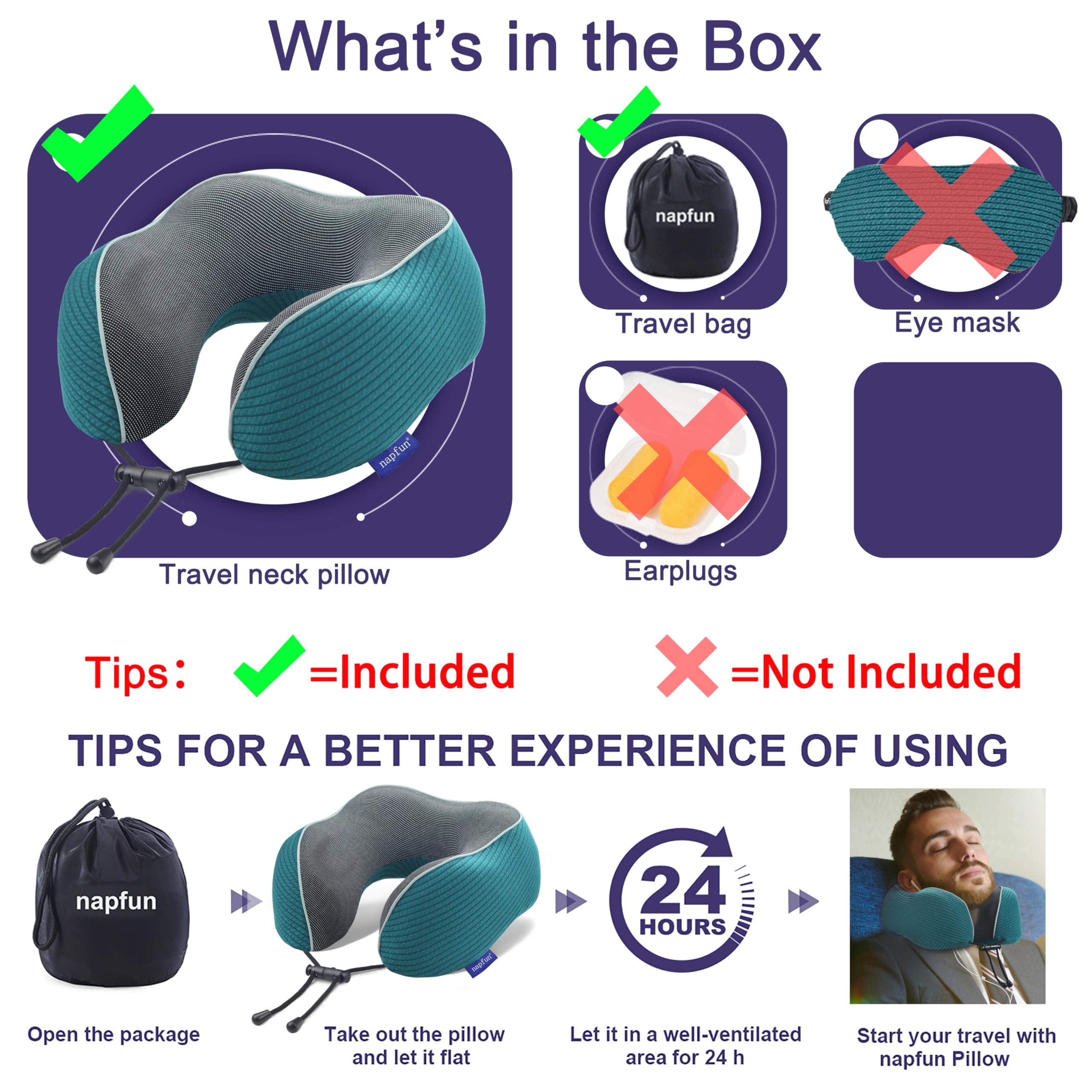 napfun Neck Pillow for Travel, Memory Foam Airplane Pillow, Teal view 5