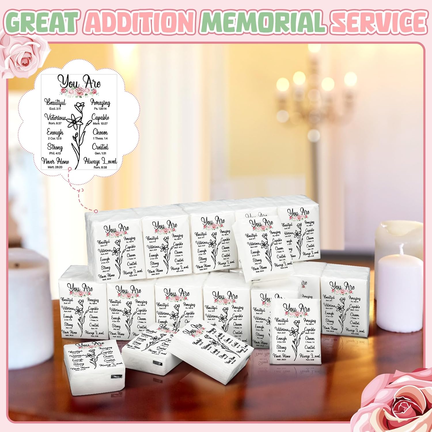 Therwen 100 Pack Pocket Tissues Travel Packs Bulk 1000 Sheet Mini Tissues Bulk 3 Ply Small Travel Size Paper Individual Pocket Size (Inspirational) - Image 3