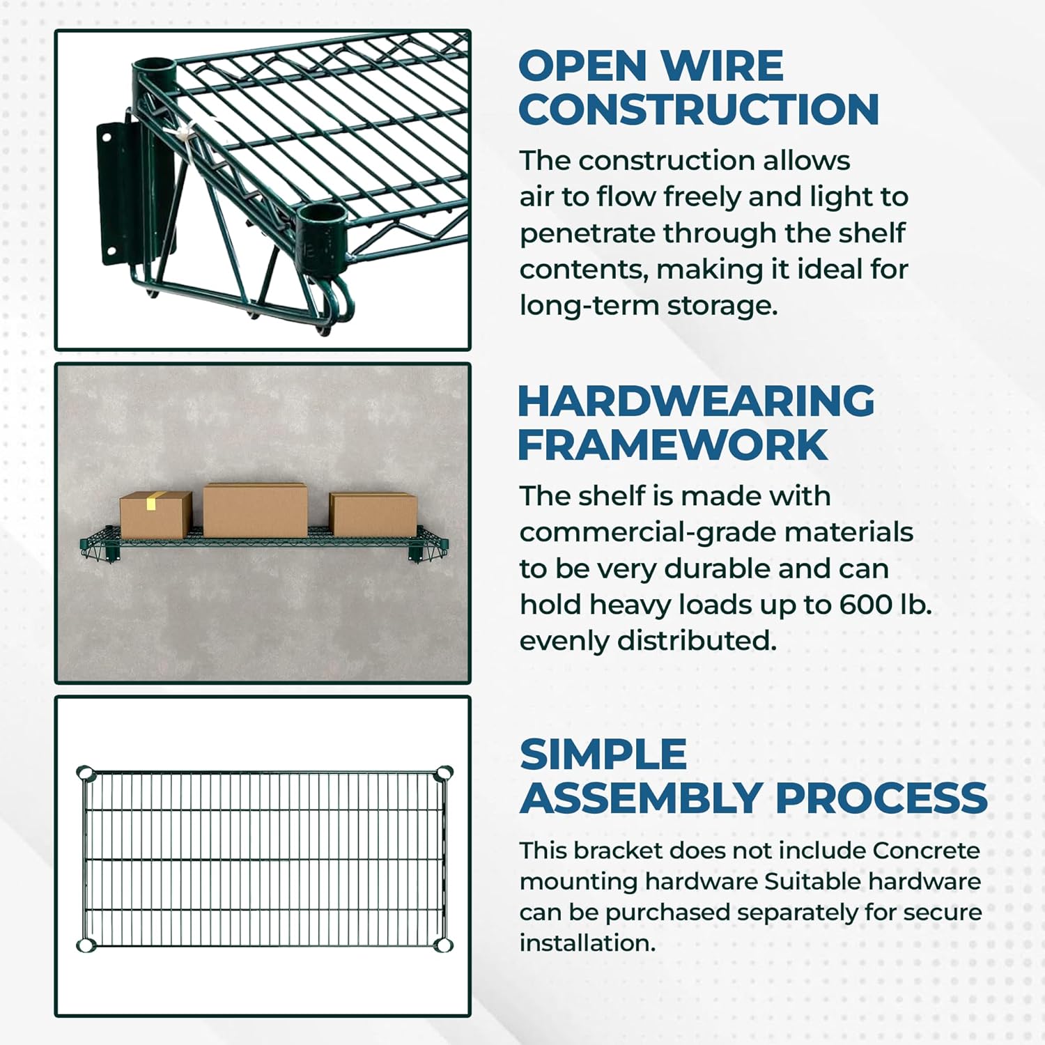 Premium Epoxy Green Wire Wall Shelf | NSF Certified | Compact Wall-Mounted Storage Rack for Food Service, Utility & Commercial Use (14" x 30")