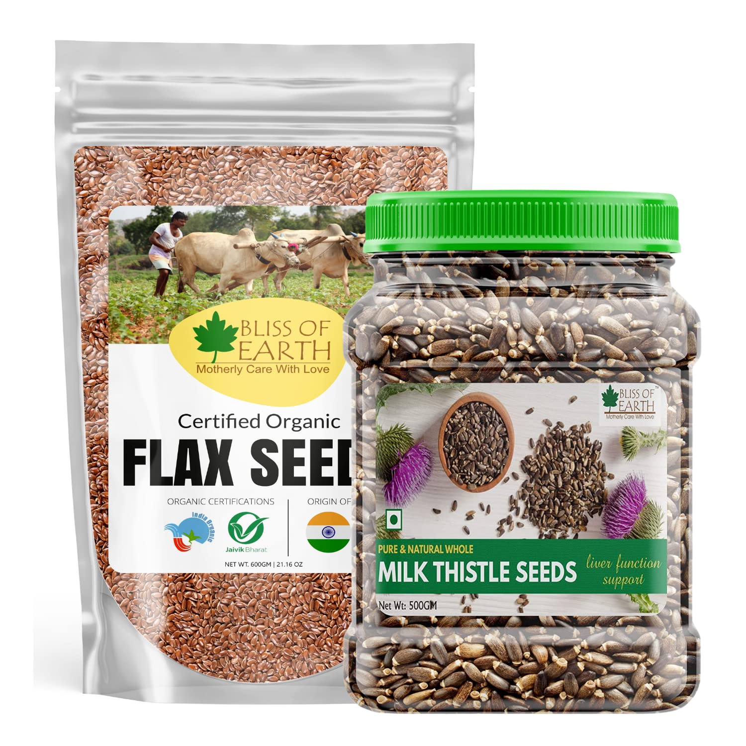 Bliss of Earth Combo Of Naturally Organic Flax Seeds (600gm) And Milk Thistle Seeds (500gm) Super Food For Liver Cleansing, Immunity Boosting And Blood Sugar Control (Pack Of 2) (B099NFBFJX) Amazon Price History, Amazon Price Tracker