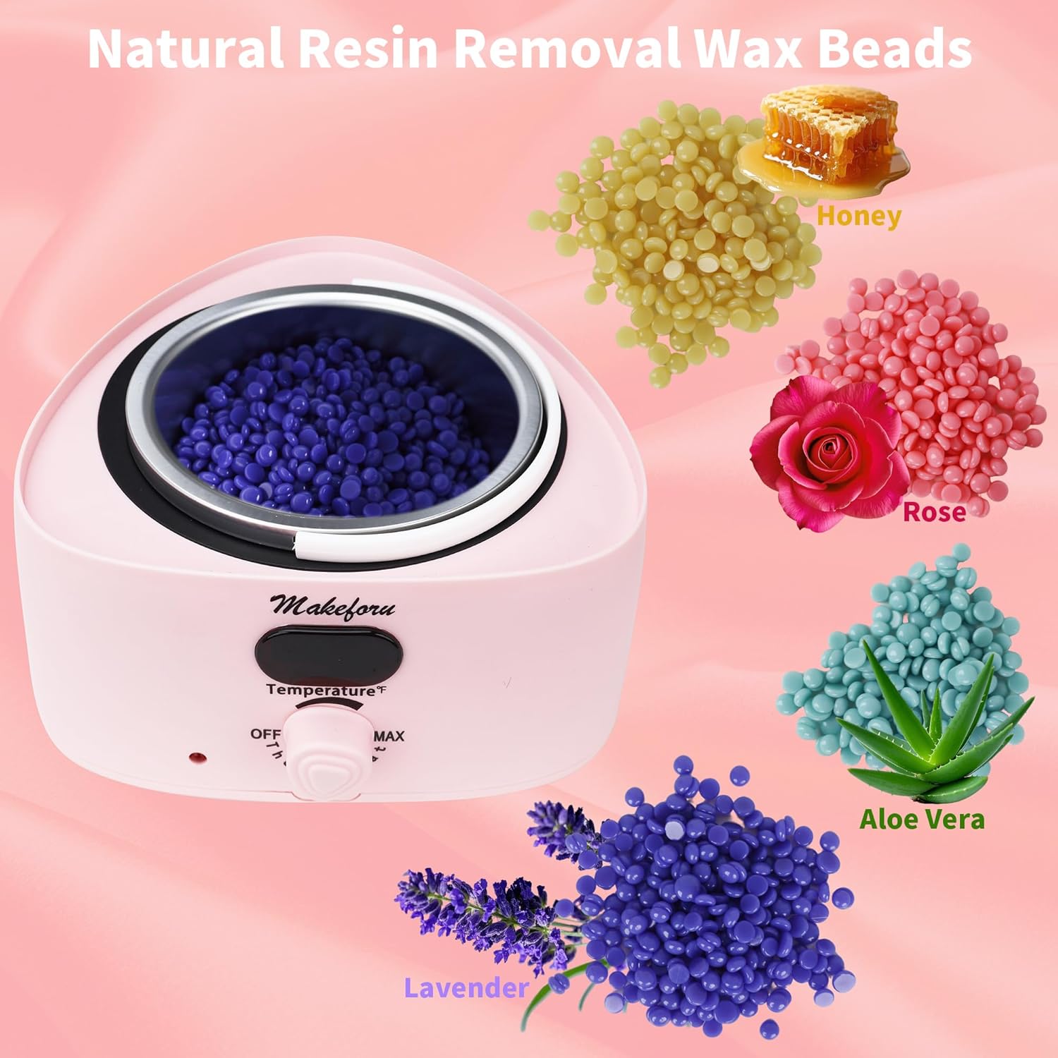 Brazilian Waxing Kit - Bikini & Full Body Hair Removal with Digital Warmer, 4 Scented Wax Beads & 27 Silicone Tools - Home Waxing for Women & Men, Face & Body Care (Pink) - Image 4