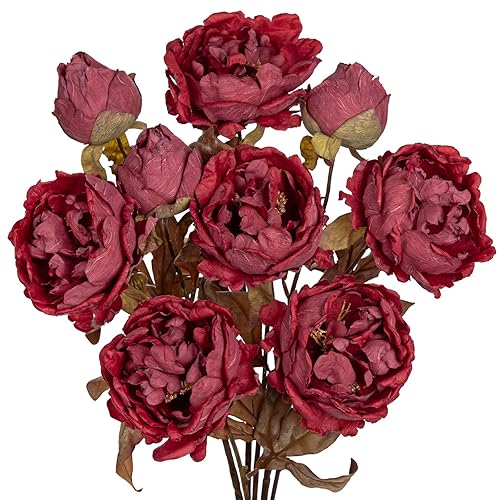 Briful Artificial Dried Look Fall Peony Flowers 3PCS 27.5in Tall