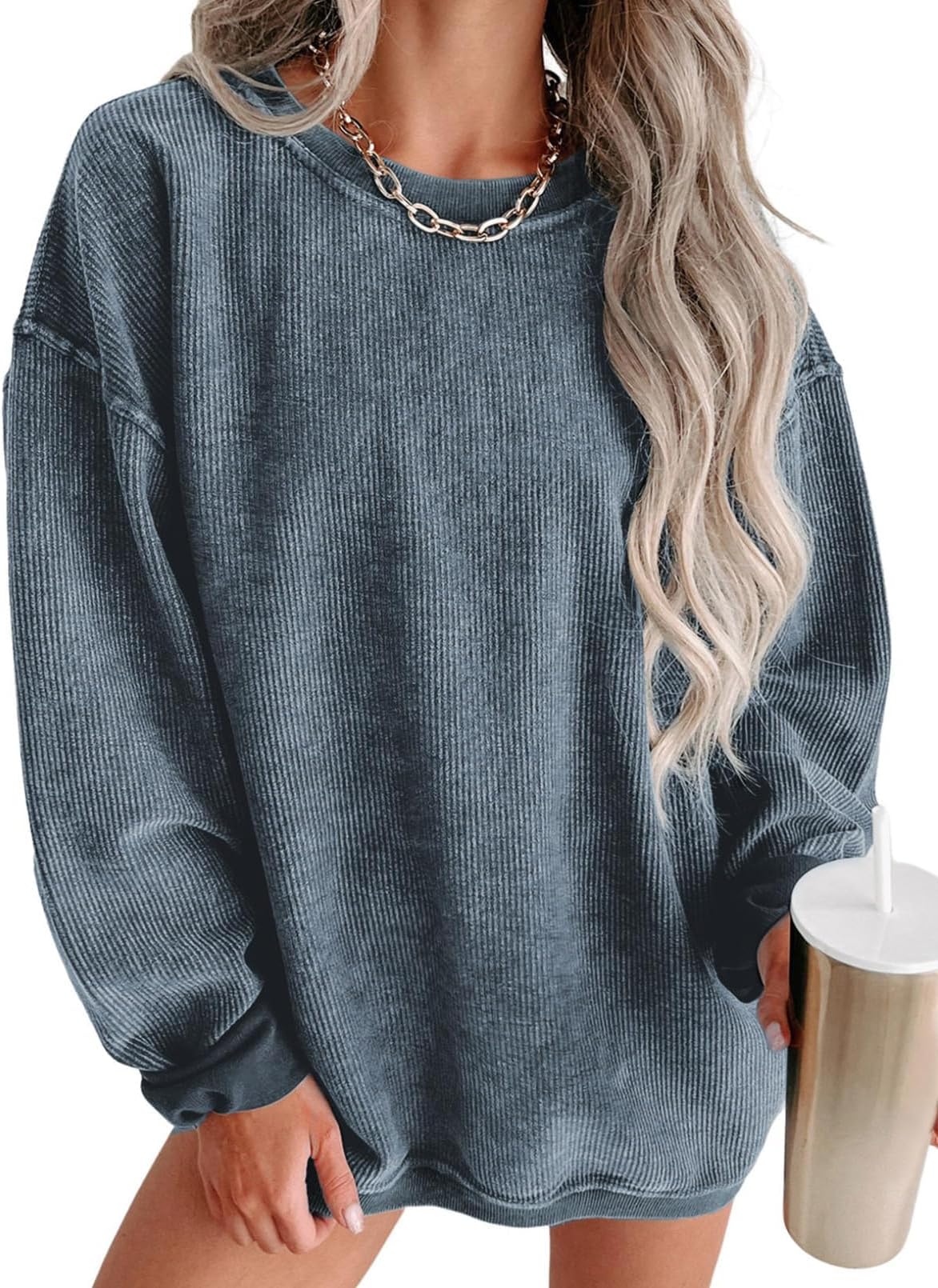 SHEWIN Women Casual Oversized Long Sleeve Crewneck Sweatshirts Pullover Tops, S-XXL