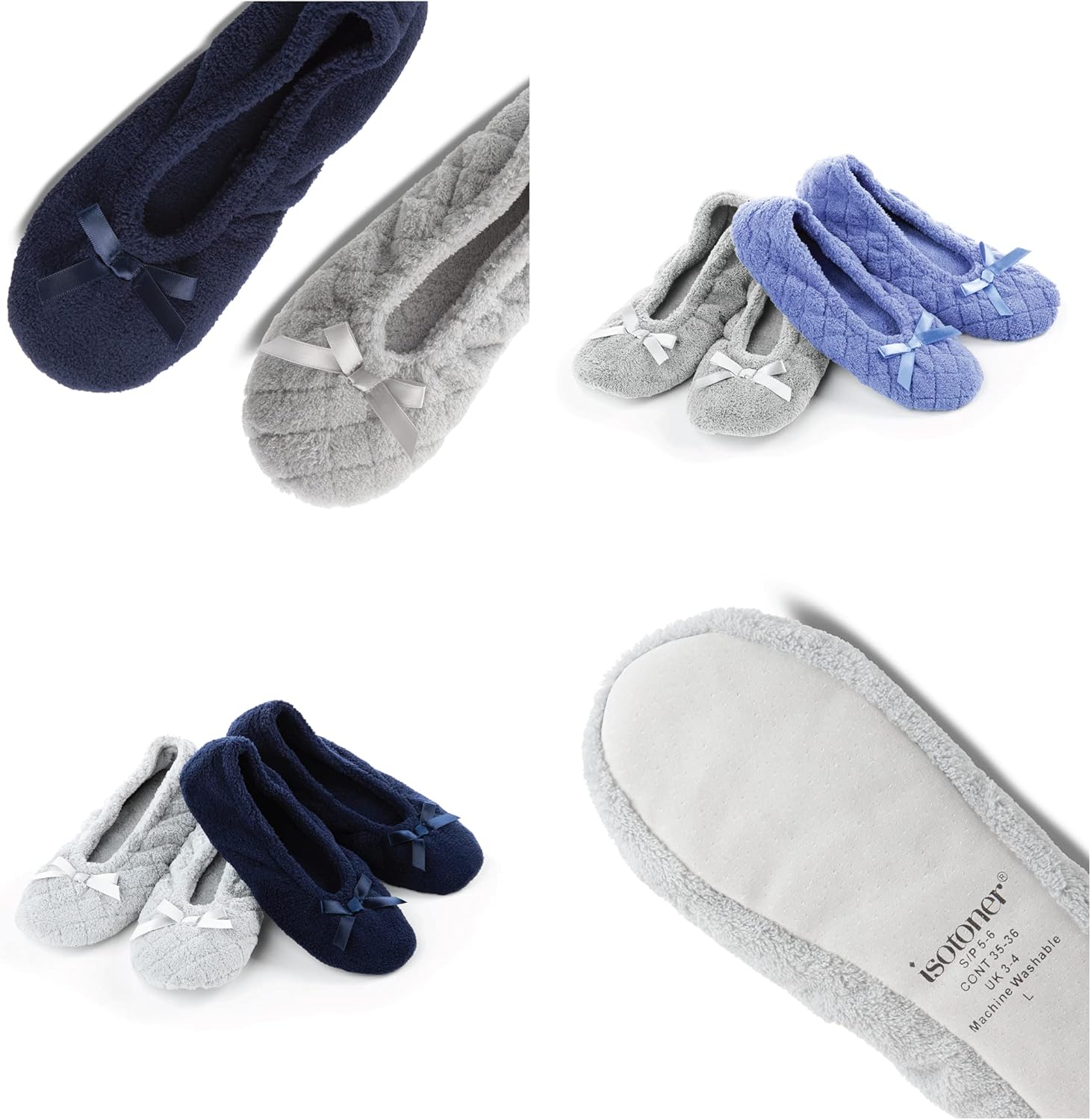 isotoner Women's 2 Pack Ballerina Slipper Quilted and