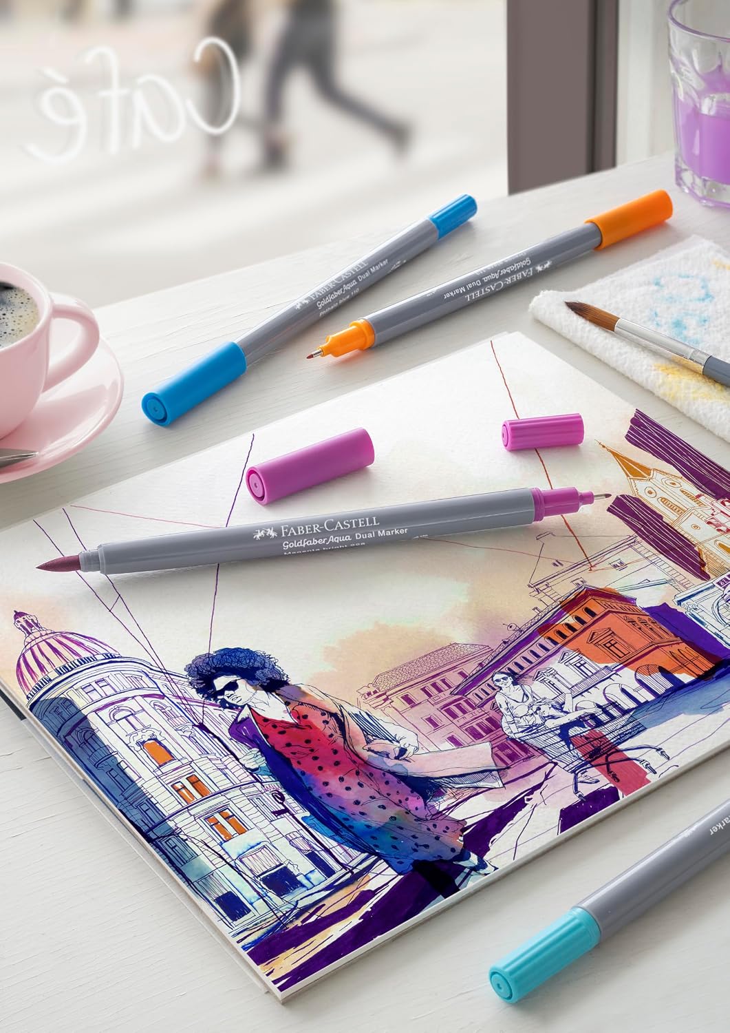 Faber-Castell Goldfaber Aqua Dual Tip Watercolor Markers - 12 Watercolor Brush Pens, Watercolor Markers for Adults, Real Brush Nib and Fineliner Tip Art Markers image 3