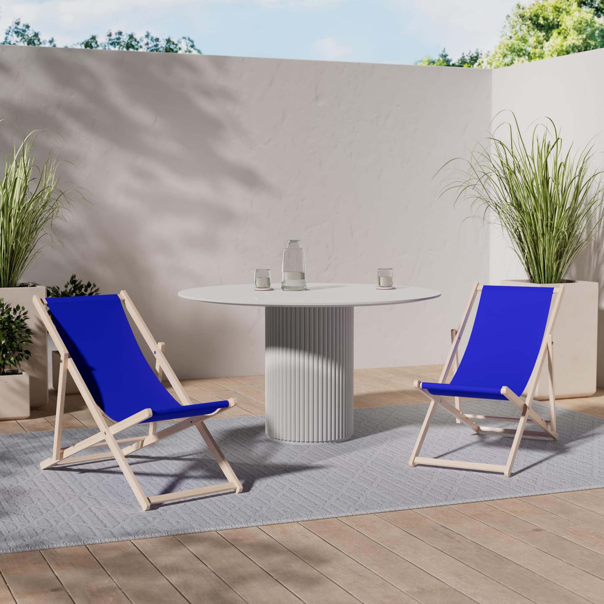 Green Blue Fauteuil de Plage Pliant en hetre Classique Lit de Plage (Bleu foncé)