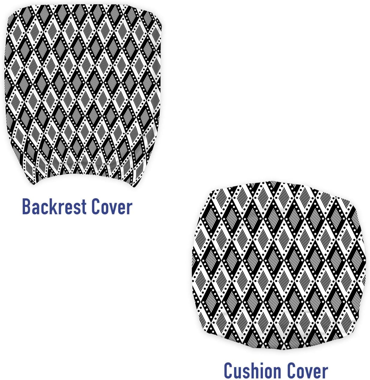 Ambesonne Black and White Office Chair Slipcover, Monochrome Rhombus with Lines and Dots Geometric Composition of Shapes, Protective Stretch Decorative Fabric Cover, Standard Size, White and Black
