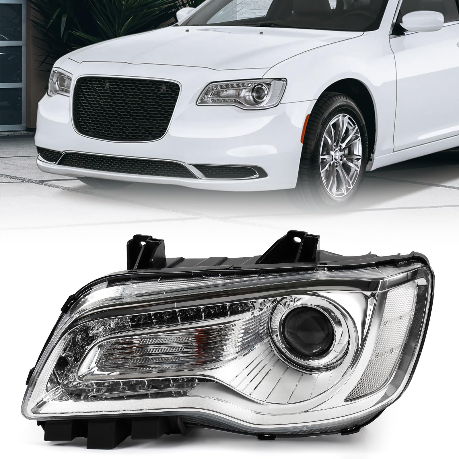 VLINCAR Halogen Headlight Assembly White Bezel Left Driver Side