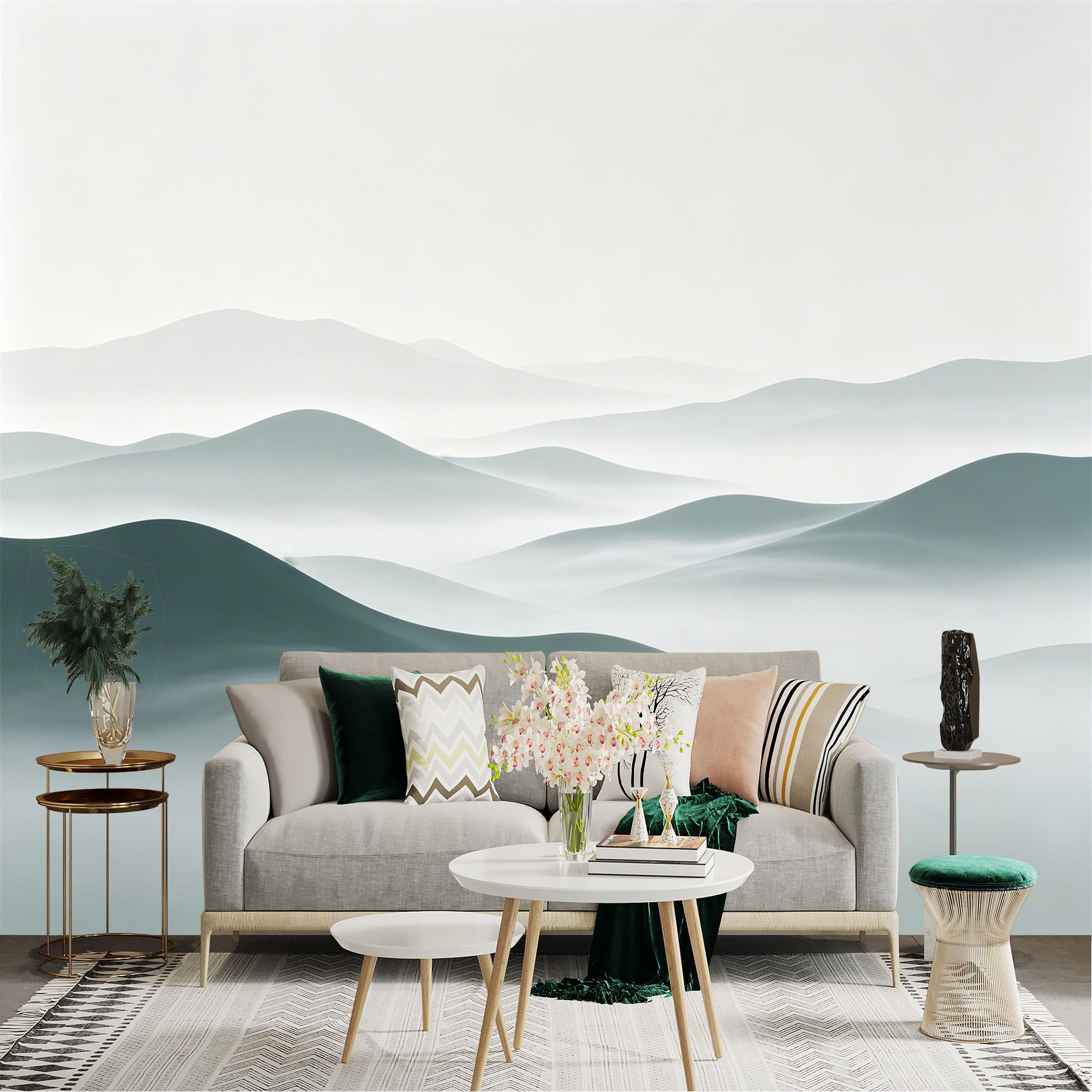 Lnzczhyre Dbh260521285 Custom Size Wall Sticker Mural， Abstract Minimalist Misty Mountains， Soft Rolling Hills， Ethereal Foggy Landscape， Serene Nature Scenery， For Wall Decoration， Peelandstick Wall Decals.